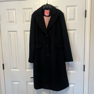 Kate Spade New York Long Coat Jacket - Black - Size Large NWT Twill Peaked Lapel
